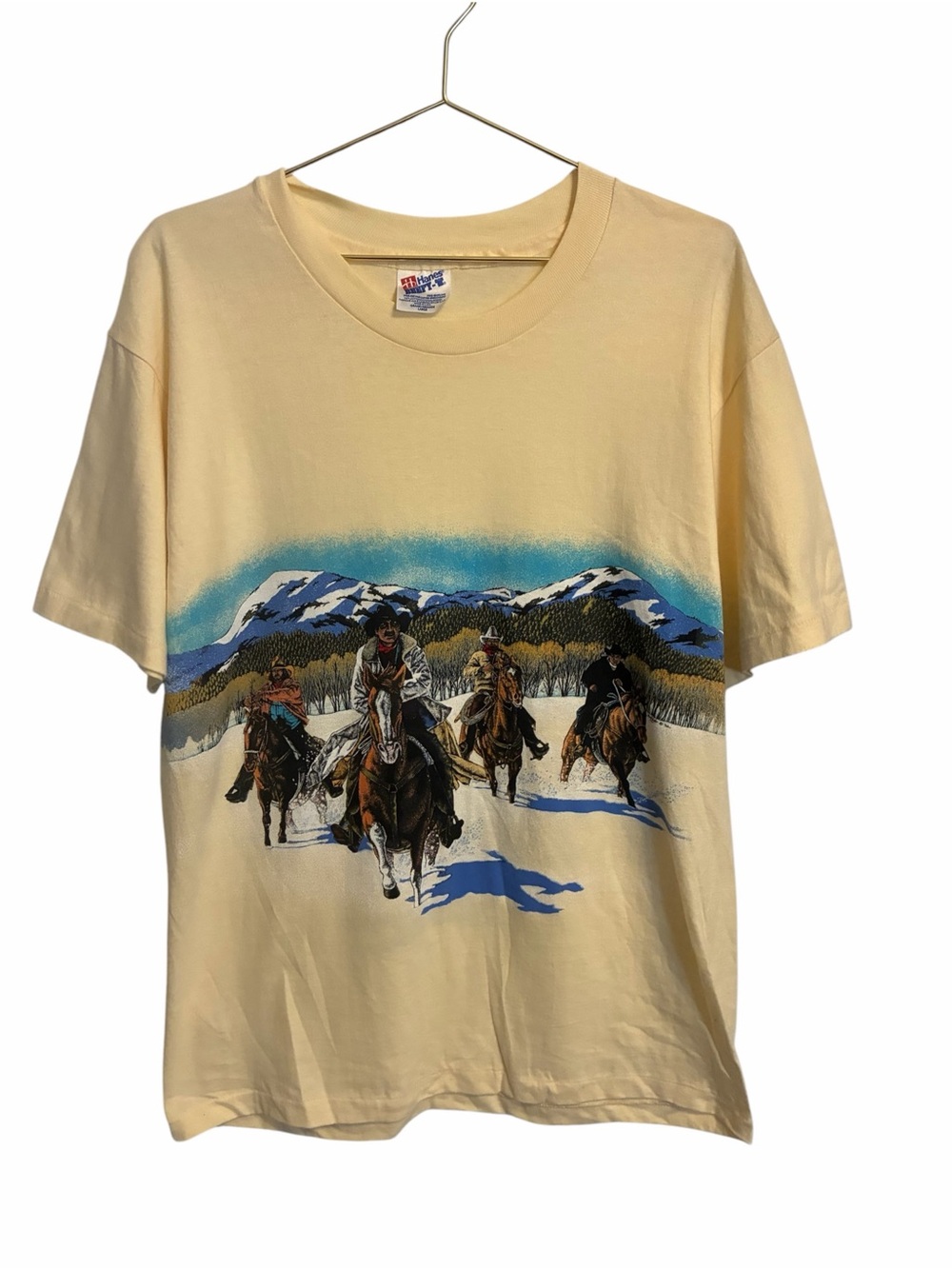 Vintage 90's Hanes Graphic Cowboys Horses Tee Large